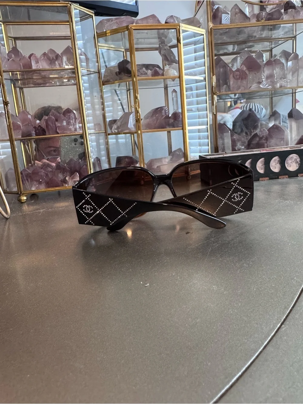 CHANEL5080-B Brown Crystal-Accented Tortoise Sunglasses